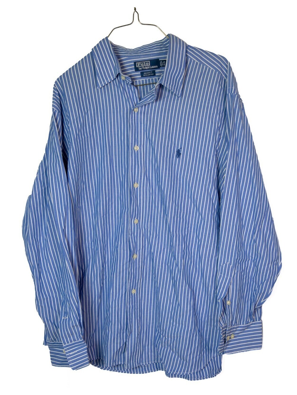 Ralph Lauren Classic Fit Blue/White Striped Button Long Sleeve Shirt Men's XL
